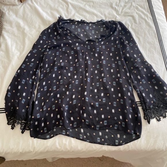 Kobi Halperin- Black Longsleeve Silk Top with Mirror and Polka Print and Lace - Picture 2 of 5